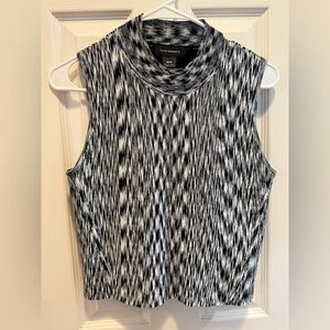 Club Monaco Sleeveless Knit Mock Neck Top Black White Patterned Size M